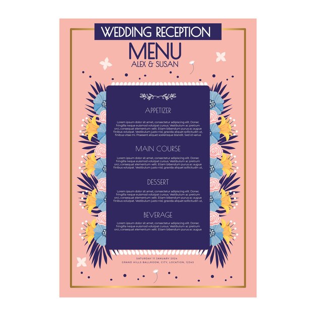 Floral wedding menu design