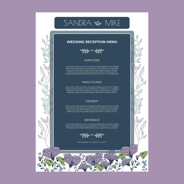 Floral wedding menu template
