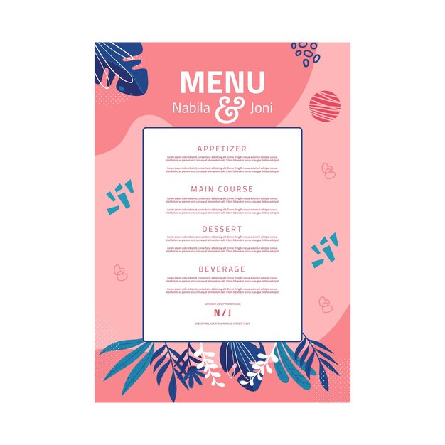 Modello di menu matrimonio floreale