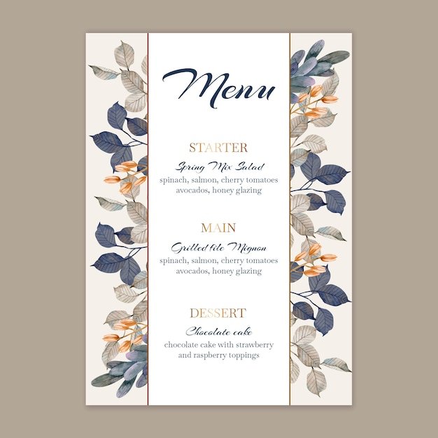 Free vector floral wedding menu template