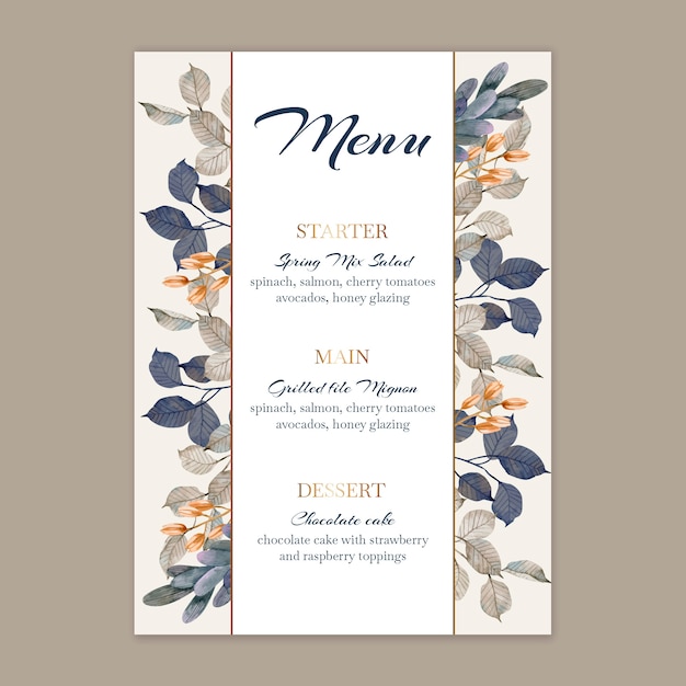 Modello di menu matrimonio floreale