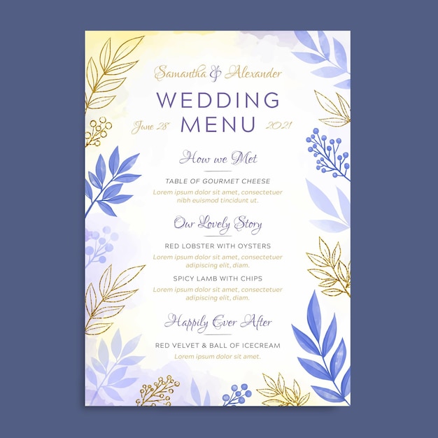 Бесплатное векторное изображение Цветочный шаблон свадебного меню