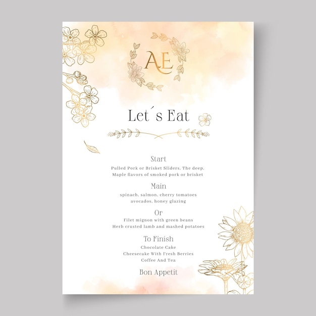 Free vector floral wedding menu template