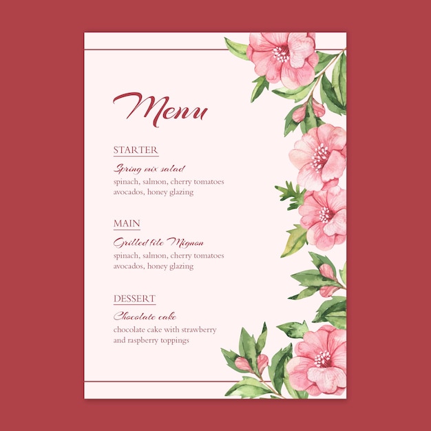 Modello di menu matrimonio floreale