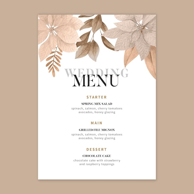 Modello di menu matrimonio floreale