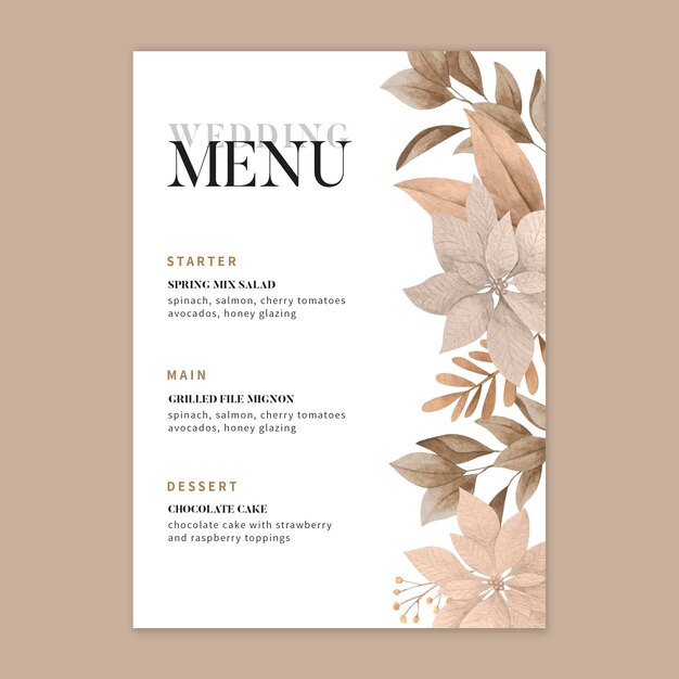 Floral wedding menu template