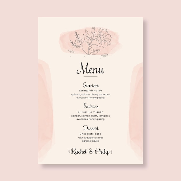 Vettore gratuito modello di menu matrimonio floreale