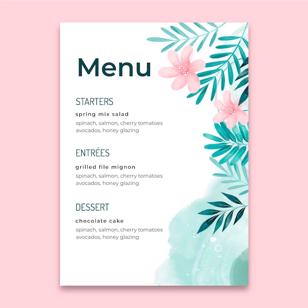 Floral wedding menu template