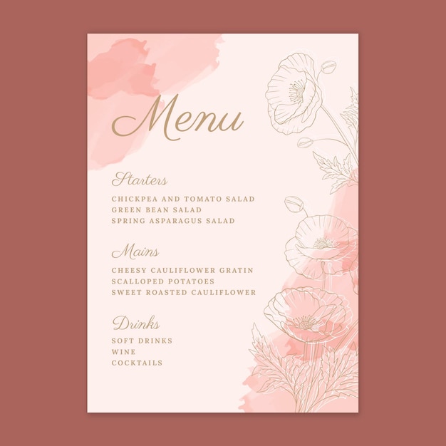 Free vector floral wedding menu template