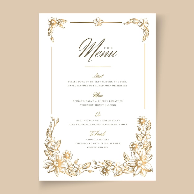 Free vector floral wedding menu template