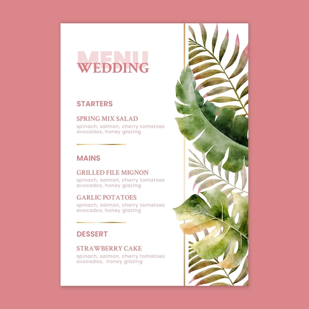 Vettore gratuito modello di menu matrimonio floreale