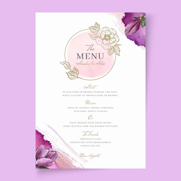 Floral wedding menu template