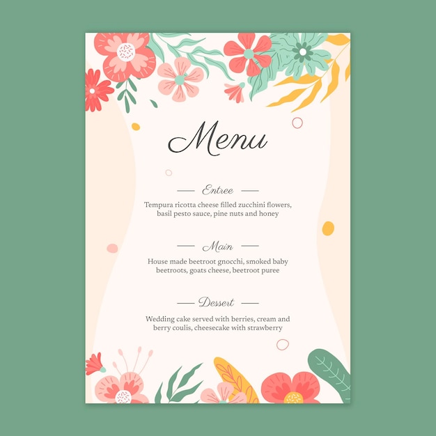 Floral wedding menu template