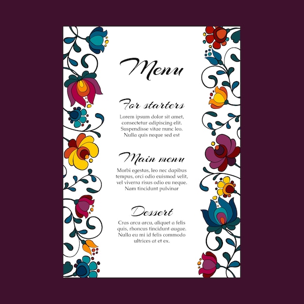 Modello di menu floreale per matrimonio