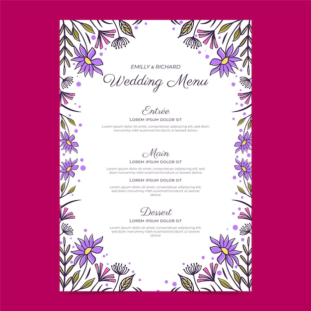 Free vector floral wedding menu template