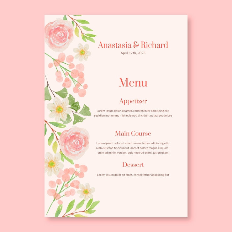 Free Vector floral wedding menu template