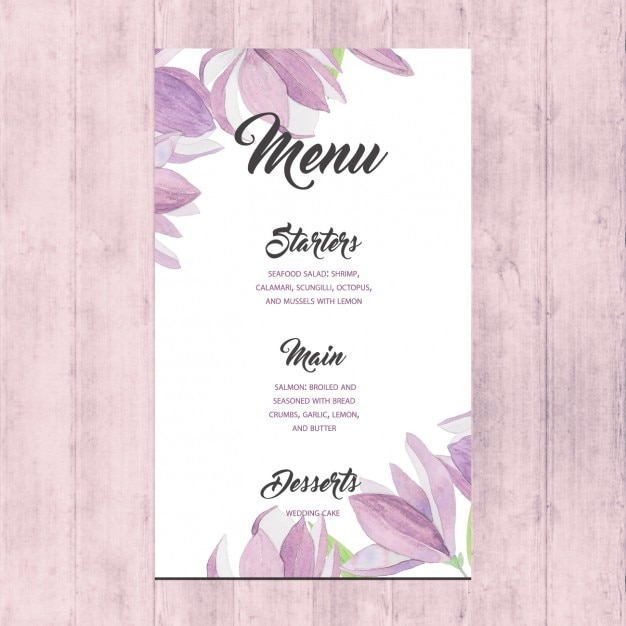 Free vector floral wedding menu