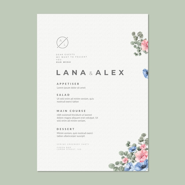 Free vector floral wedding menu