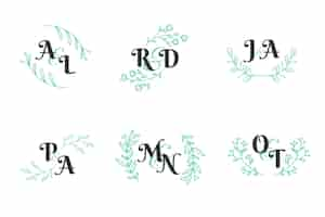 Free vector floral wedding monogram collection concept