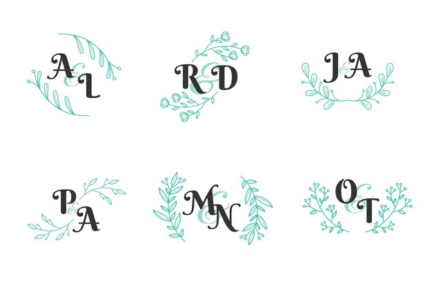 Floral wedding monogram collection concept