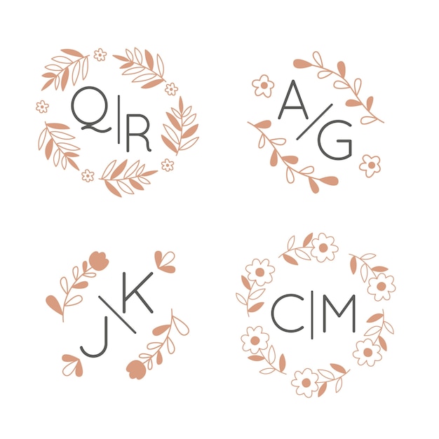 Floral wedding monograms concept logos