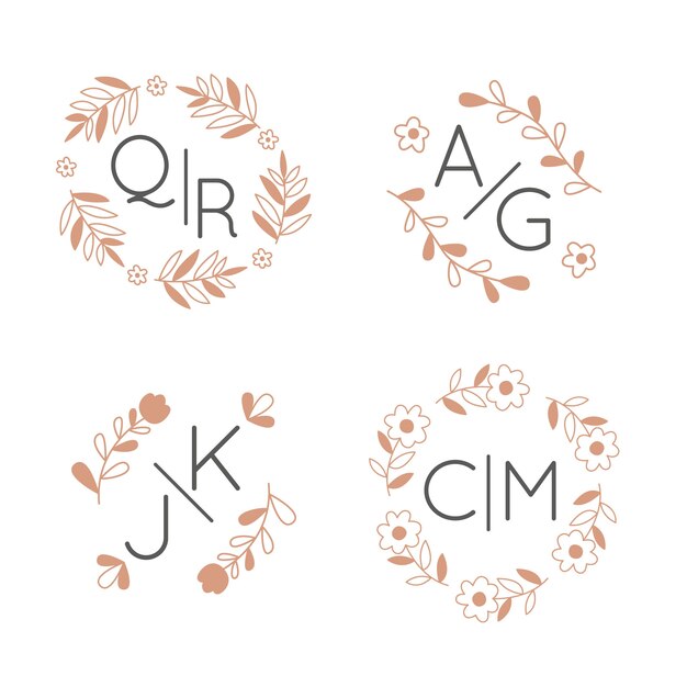 Floral wedding monograms concept logos