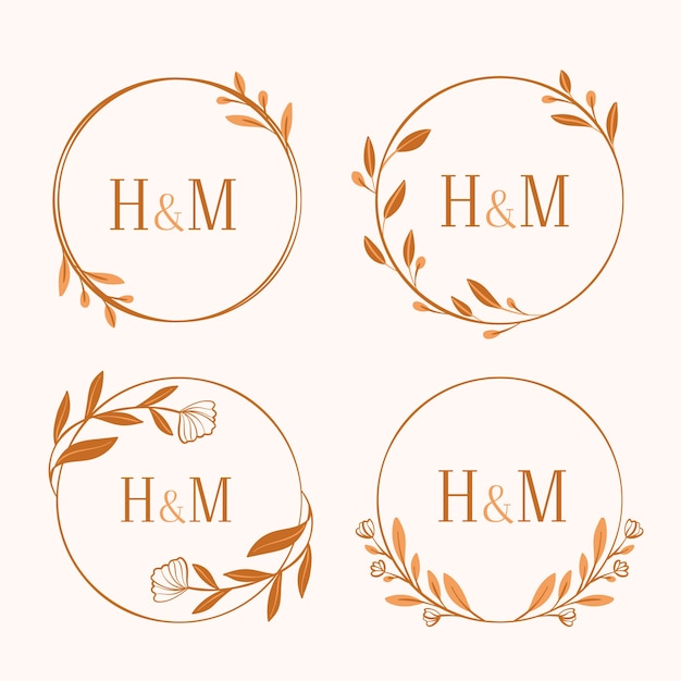 Free vector floral wedding monograms concept