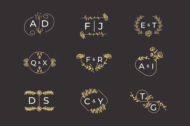 Free vector floral wedding monograms concept