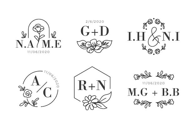 Free vector floral wedding monograms logos concept