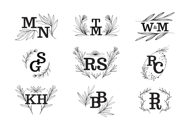 Floral Wedding Monograms Theme – Free Vector Templates to Download