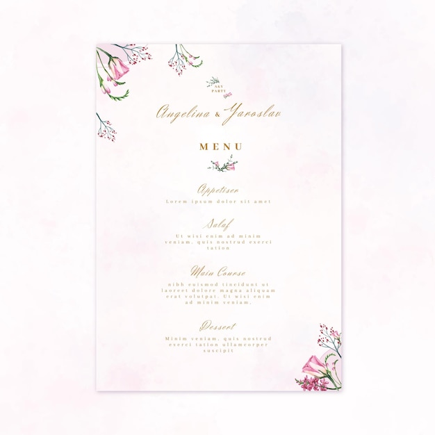 Floral wedding restaurant menu