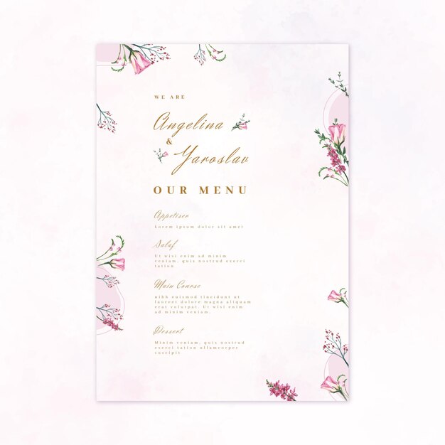 Цветочное свадебное меню ресторана