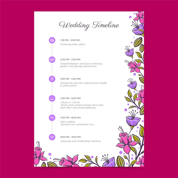 Floral wedding schedule  template