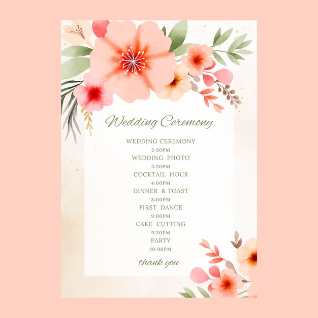 Floral wedding schedule  template