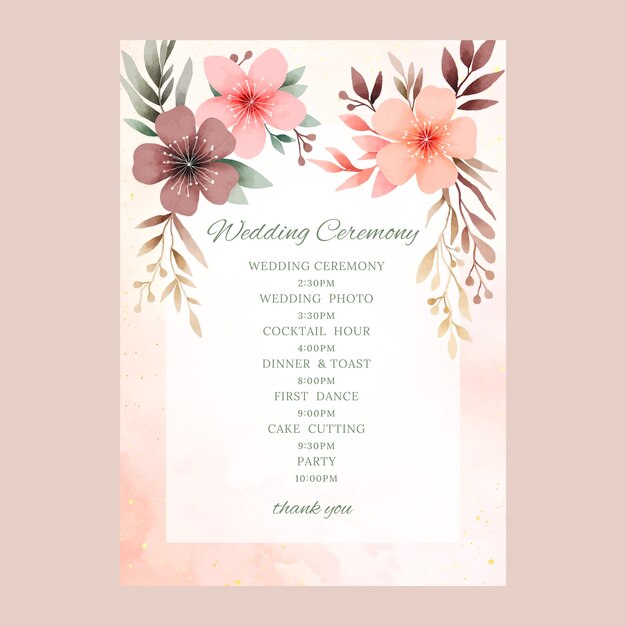 Floral wedding schedule  template