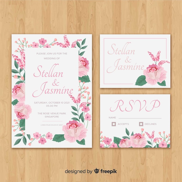 Free vector floral wedding stationary template collection