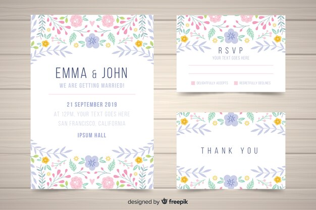 Floral wedding stationary template collection