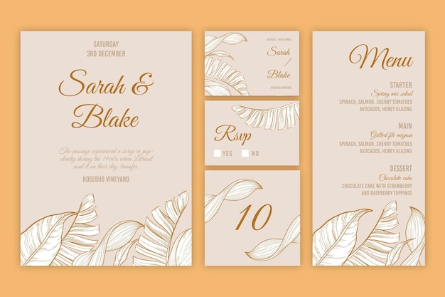 Free vector floral wedding stationery collection