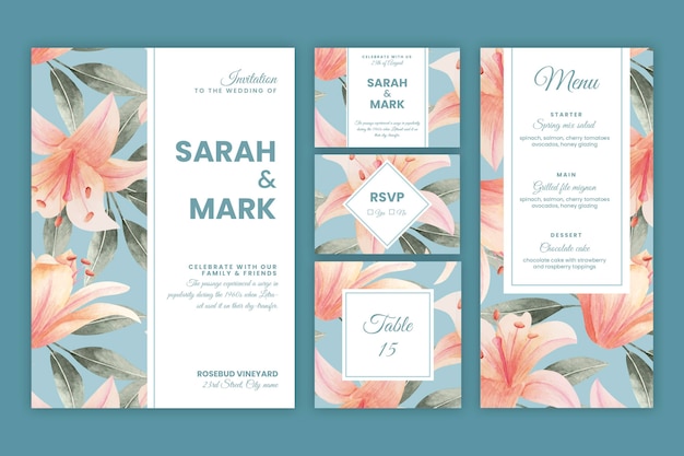 Free vector floral wedding stationery collection