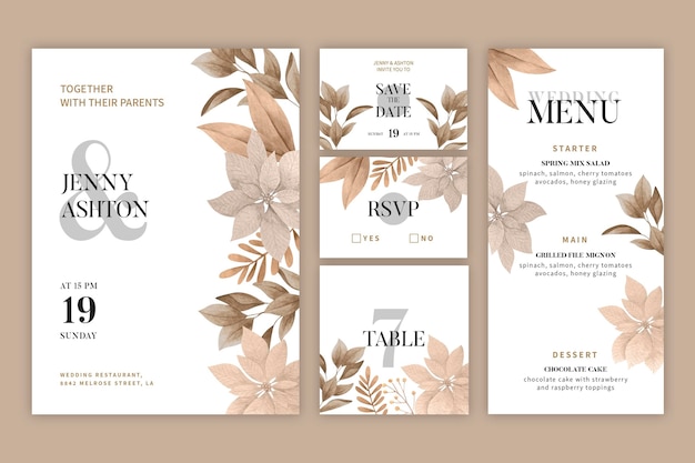 Free vector floral wedding stationery collection