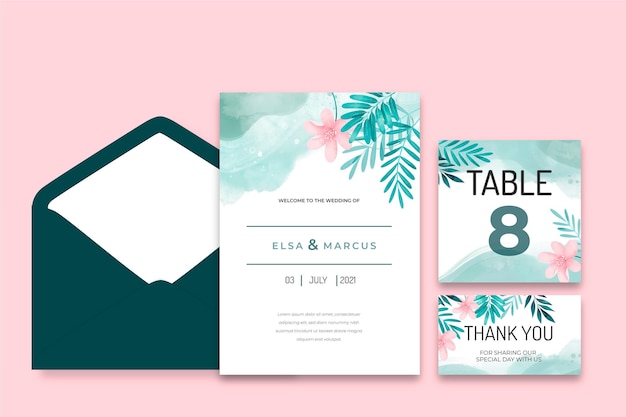 Free vector floral wedding stationery collection