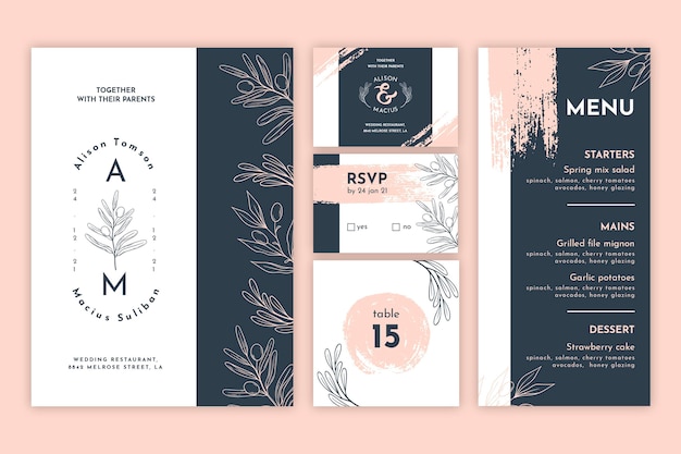 Free vector floral wedding stationery collection