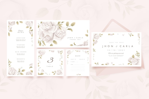 Free vector floral wedding stationery collection