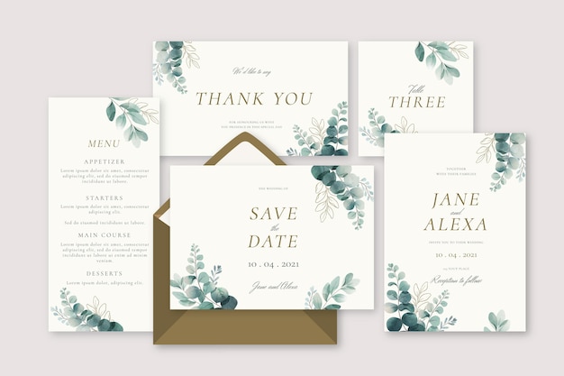 Carte blanche vierge et enveloppe avec feuilles d'eucalyptus. Invitation  vierge . image libre de droit par InkDropCreative © #333770528