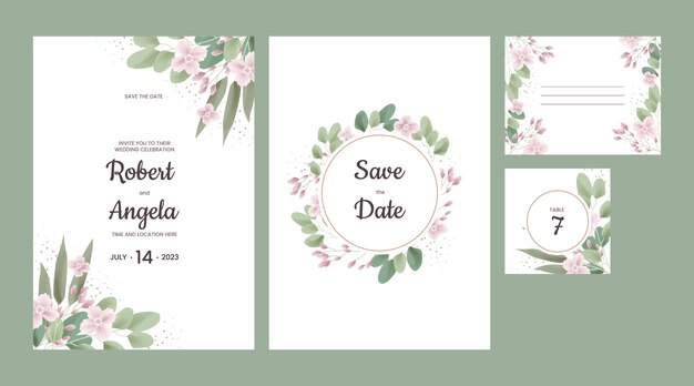 Floral wedding stationery pack set template