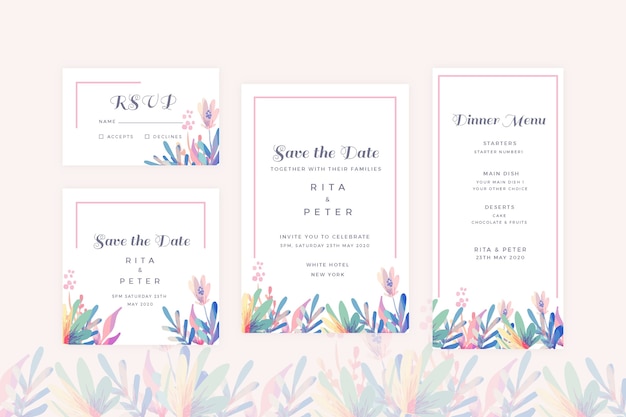 Free vector floral wedding stationery pack