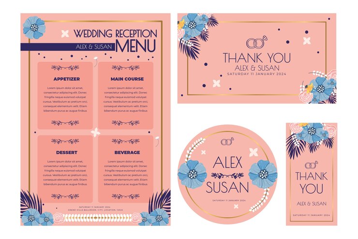 Free Vector floral wedding stationery set
