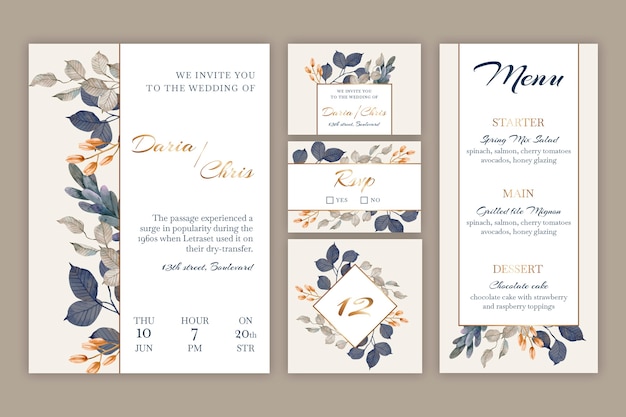 Free vector floral wedding stationery set