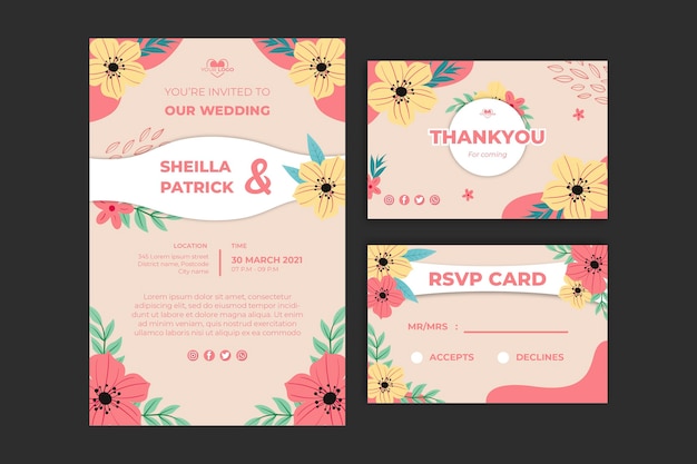 Floral wedding stationery template collection