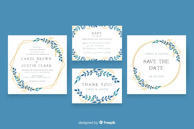 Free vector floral wedding stationery template pack